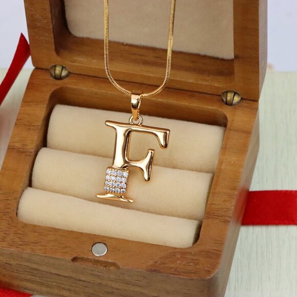 "Rose Gold F Initial Pendant with Crystal Accents for Women & Girls, XPPT1417 - Picture 10 of 13